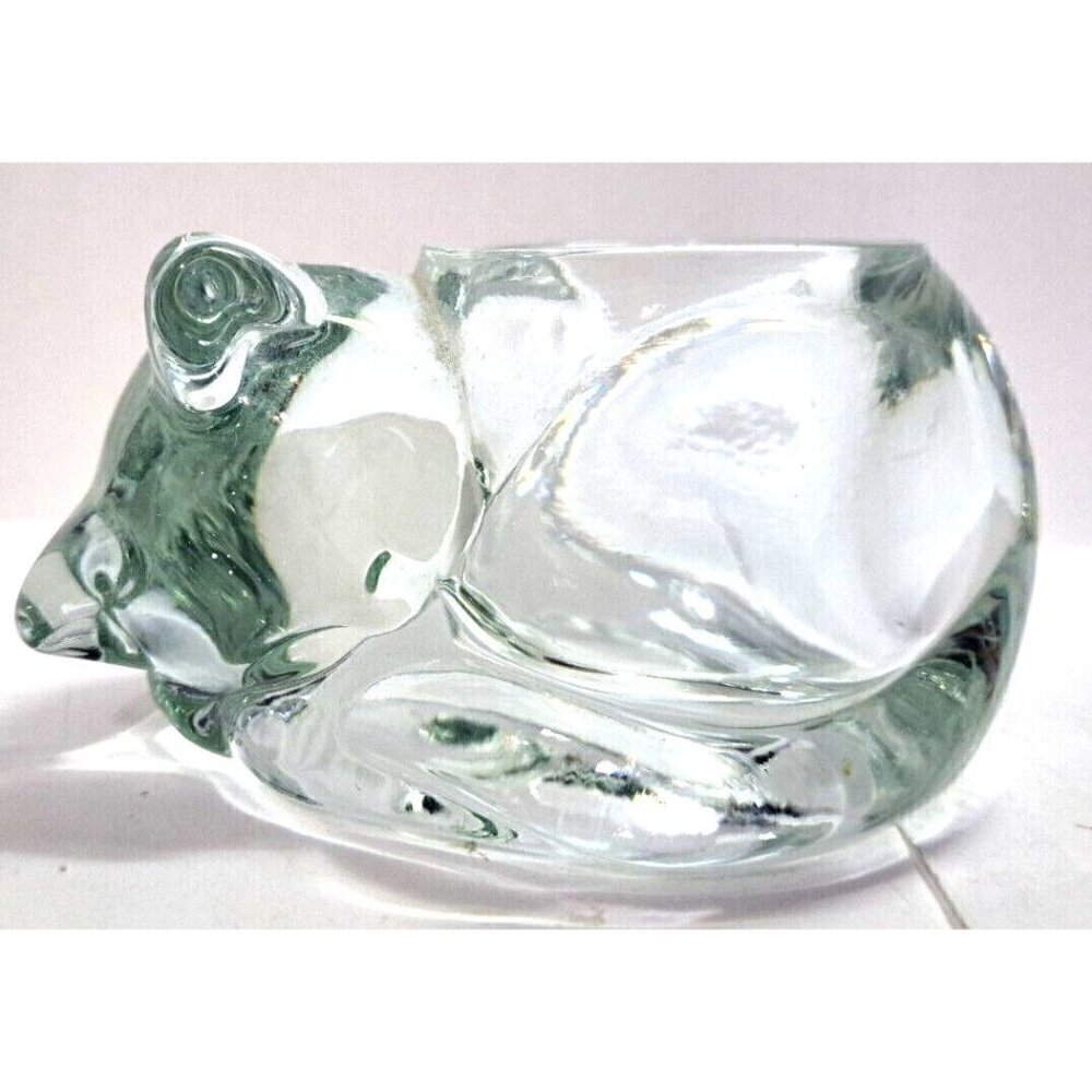 Vintage Indiana Glass Sleeping Cat Votive Tea-light Candle Holder